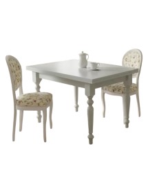 Set tavolo bianco gamba tornita 100x70 120x80 140x80 160x85 allungabile con 4/6 sedie floreale