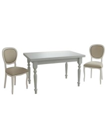 Set tavolo bianco gamba tornita 100x70 120x80 140x80 160x85 allungabile con 4/6 sedie ecopelle