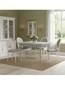 Set tavolo bianco gamba tornita 100x70 120x80 140x80 160x85 allungabile con 4/6 sedie ecopelle