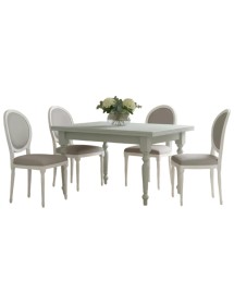 Set tavolo bianco gamba tornita 100x70 120x80 140x80 160x85 allungabile con 4/6 sedie ecopelle