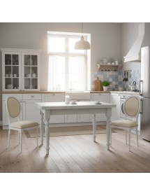 Set tavolo bianco gamba tornita 100x70 120x80 140x80 160x85 allungabile con 4/6 sedie ecopelle