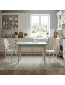 Set tavolo bianco gamba tornita 100x70 120x80 140x80 160x85 allungabile con 4/6 sedie ecopelle