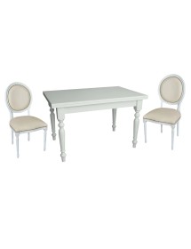 Set tavolo bianco gamba tornita 100x70 120x80 140x80 160x85 allungabile con 4/6 sedie ecopelle