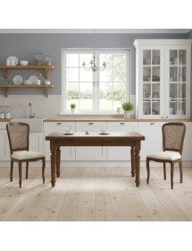 Set tavolo noce gamba tornita 100x70 120x80 140x80 160x85 allungabile con 4/6 sedie ecopelle