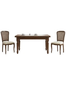 Set tavolo noce gamba tornita 100x70 120x80 140x80 160x85 allungabile con 4/6 sedie ecopelle