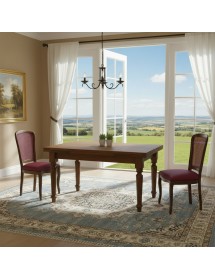 Set tavolo noce gamba tornita 100x70 120x80 140x80 160x85 allungabile con 4/6 sedie ecopelle