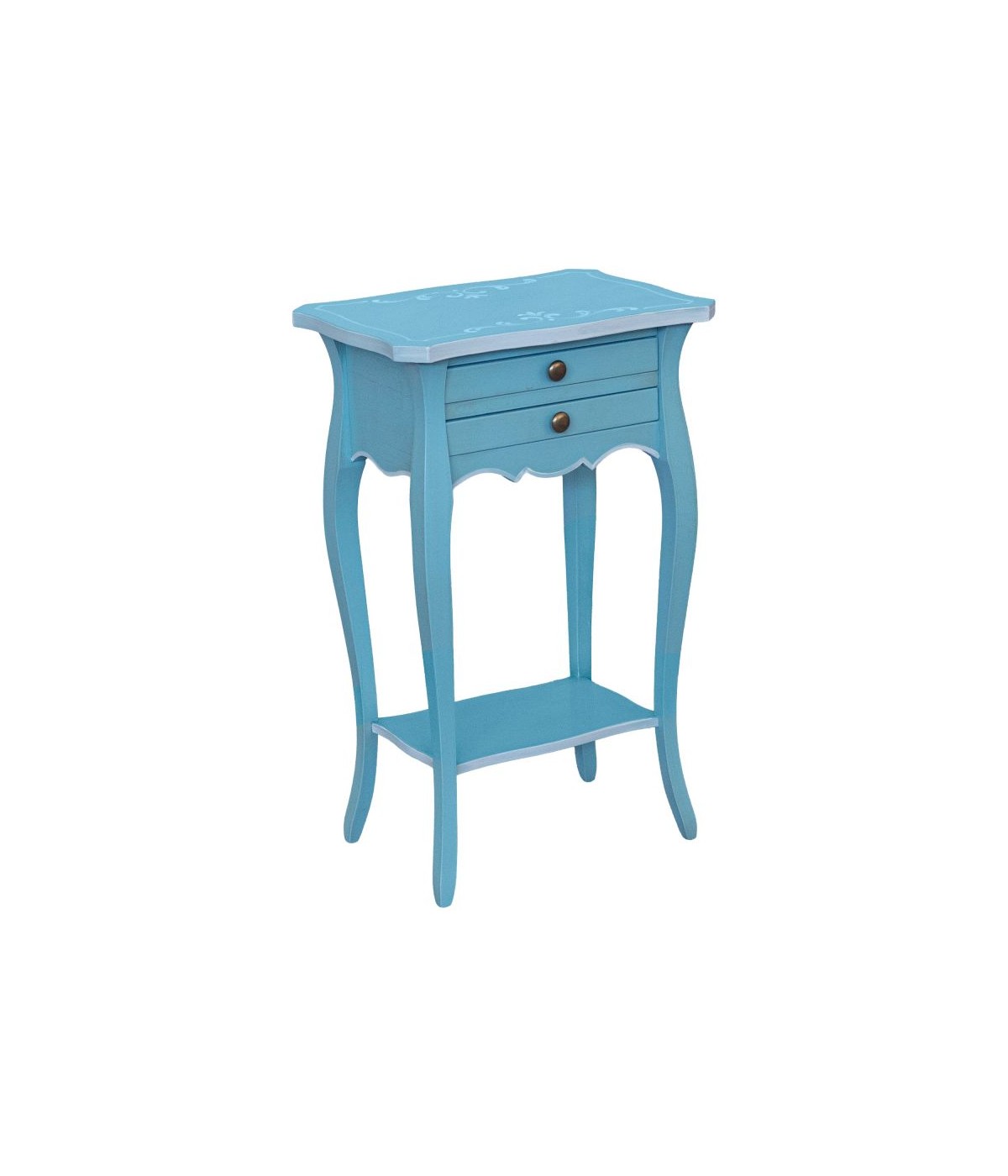 Comodino porta telefono Legno shabby azzurro anticato 45x35x70
