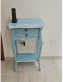 Comodino porta telefono Legno shabby azzurro anticato 45x35x70