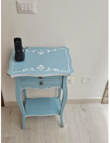 Comodino porta telefono Legno shabby azzurro anticato 45x35x70