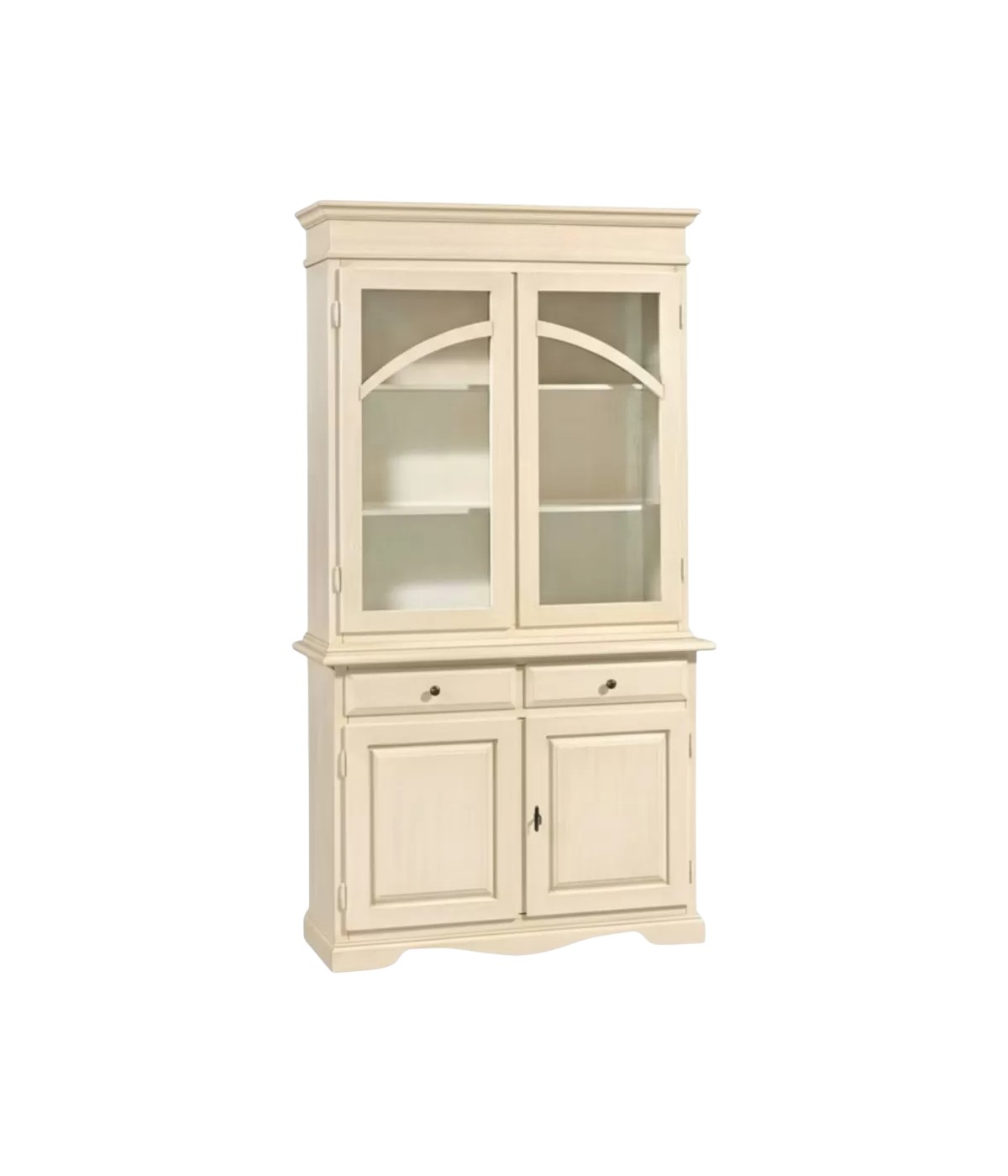 CRISTALLIERA CLASSICA 2 PORTE LEGNO AVORIO PENNELLATO 105X42X205
