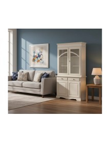 CRISTALLIERA CLASSICA 2 PORTE LEGNO AVORIO PENNELLATO 105X42X205