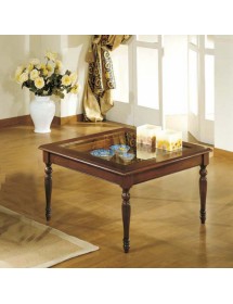 Tavolino bacheca ribalta quadrato vetro legno bassano 60x60x48