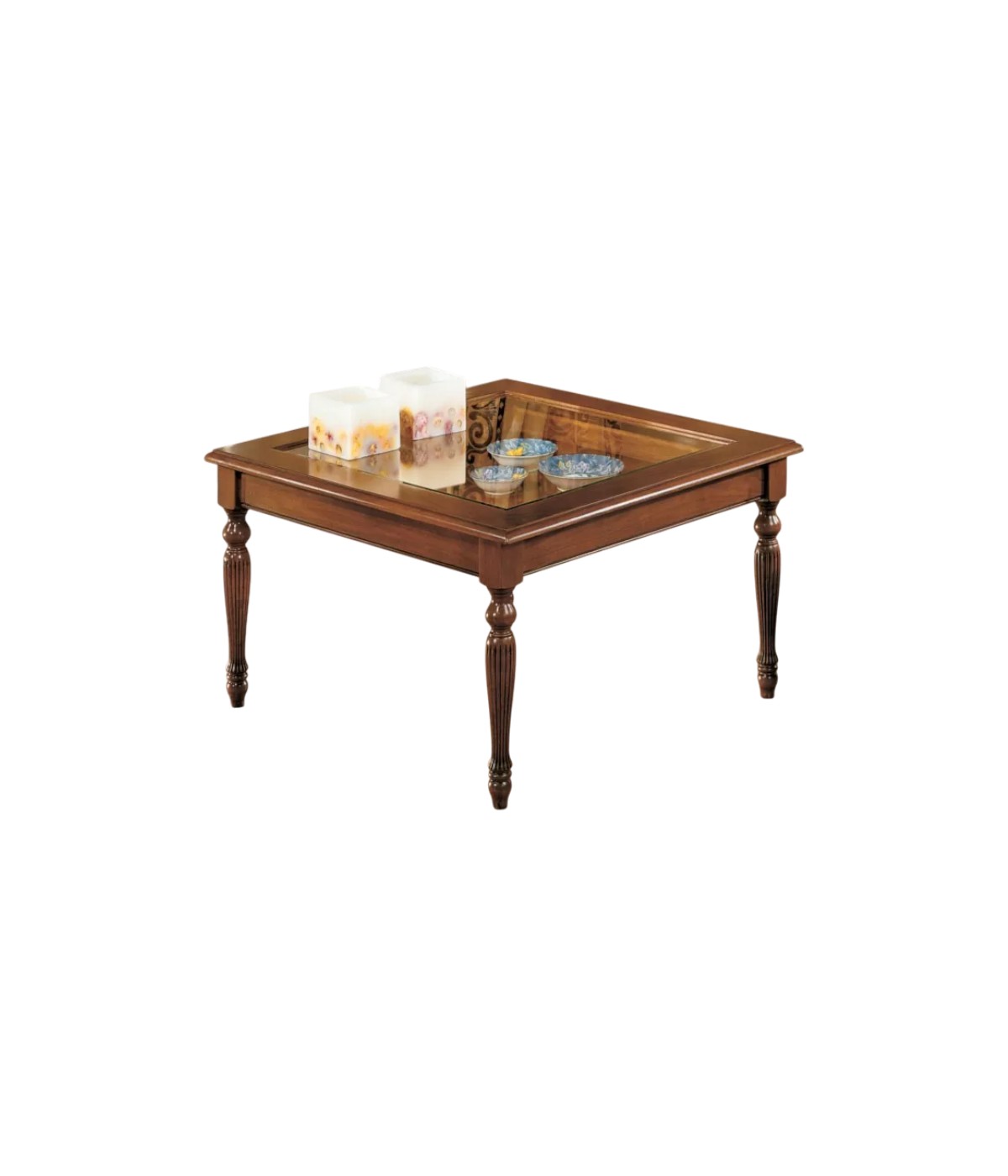 Tavolino bacheca ribalta quadrato vetro legno bassano 80x80x48