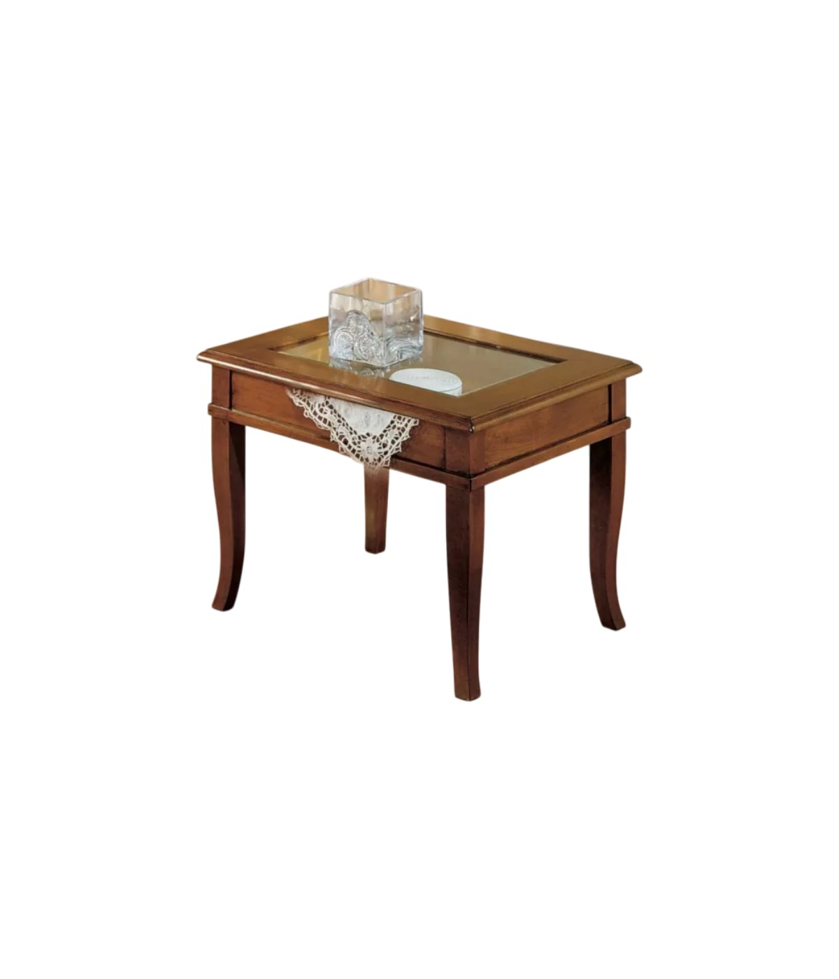 Tavolino bacheca ribalta piano vetro legno bassano 60x60x48