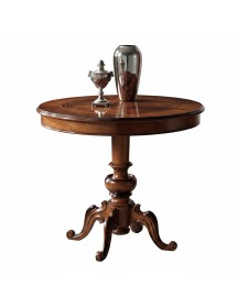 Tavolino rotondo classico intarsiato legno massello bassano 90X90x77