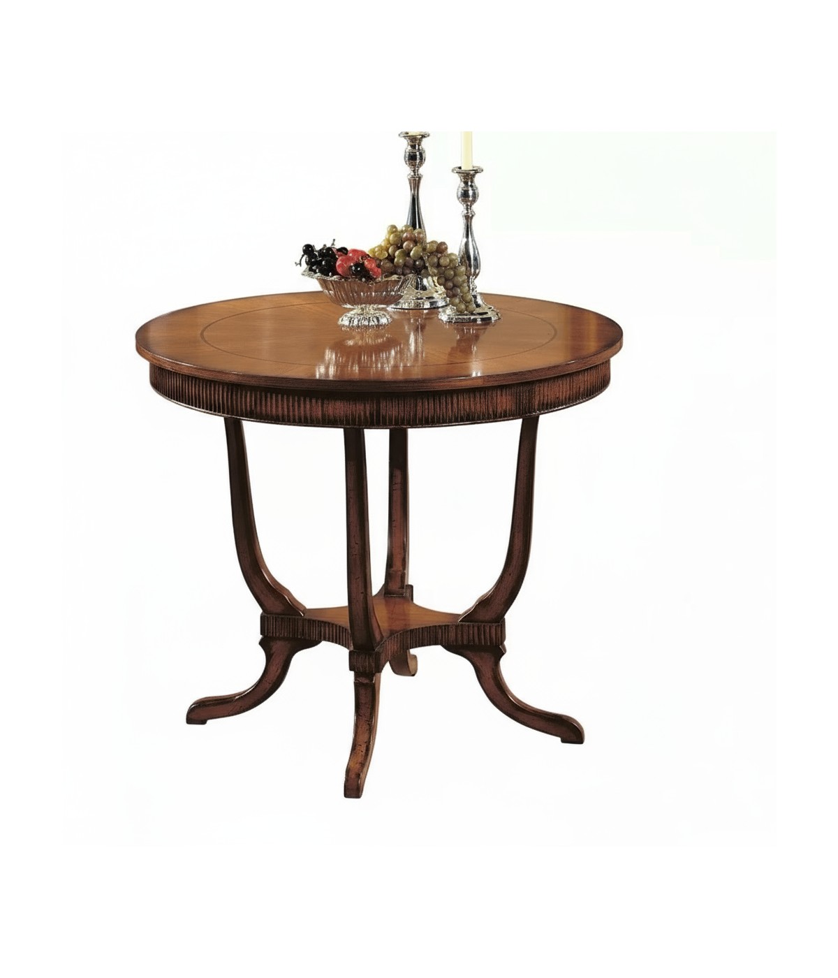 Tavolino rotondo inglese intarsiato legno massello bassano 90X90x75