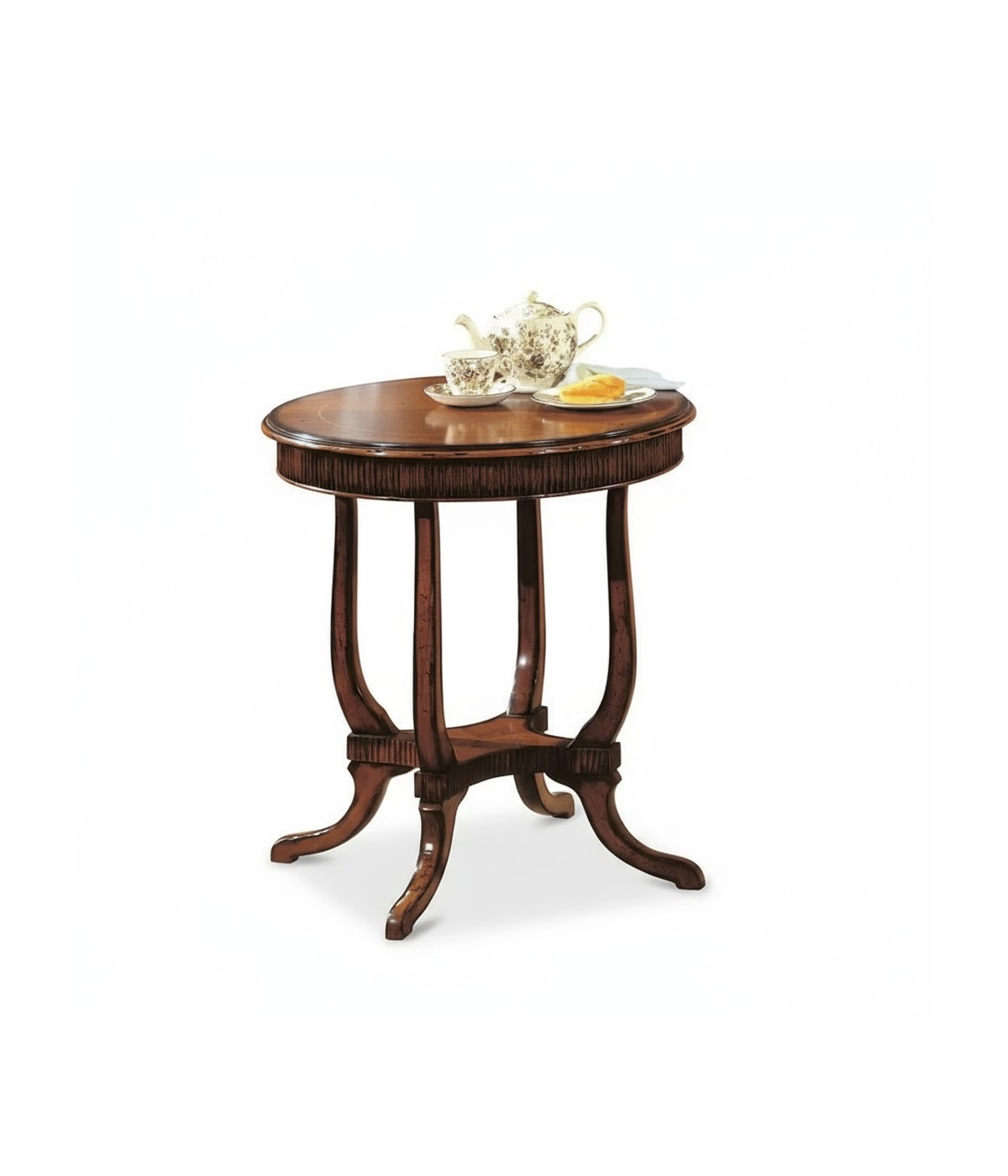 Tavolino rotondo inglese intarsiato legno massello bassano 70X70x74