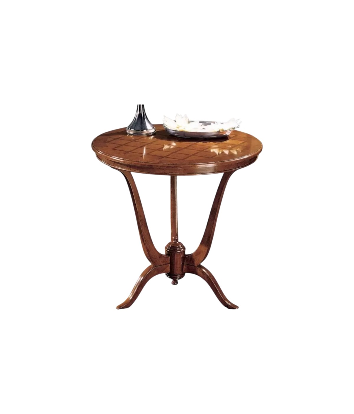 Tavolino rotondo intarsio scacchi legno massello bassano 80X80x77