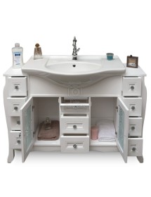 MOBILE BAGNO IN LEGNO LAVABO CERAMICA BIANCO L.123 P.50