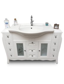 MOBILE BAGNO IN LEGNO LAVABO CERAMICA BIANCO L.123 P.50