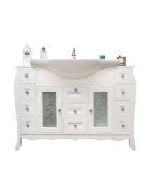 MOBILE BAGNO IN LEGNO LAVABO CERAMICA BIANCO L.123 P.50