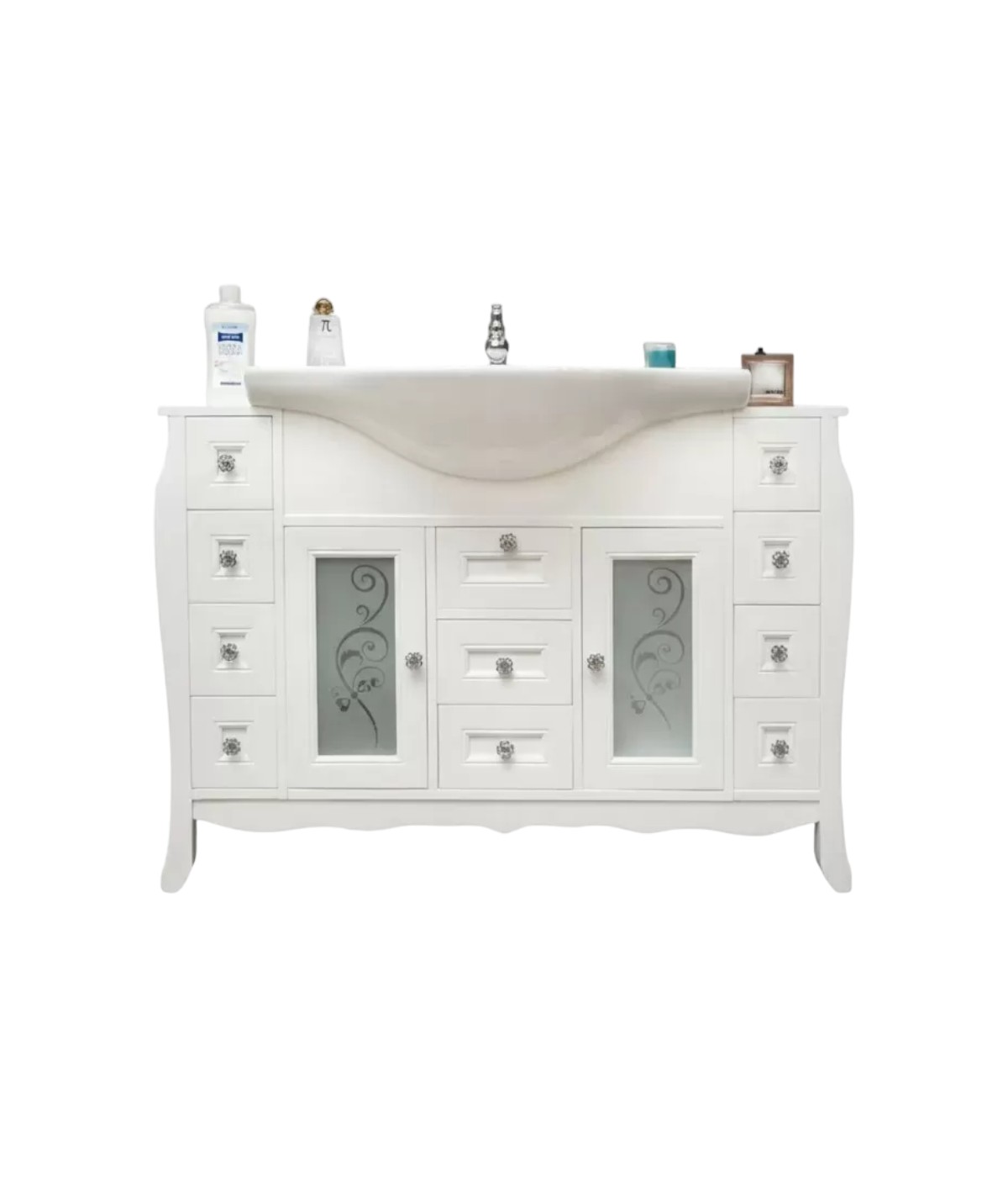 MOBILE BAGNO IN LEGNO LAVABO CERAMICA BIANCO L.123 P.50