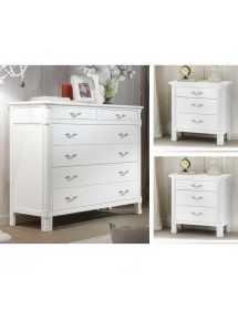 Gruppo cassettiera e due comodini legno shabby provenzale bianco