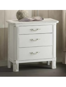 COMODINO IN LEGNO 3 CASSETTI SHABBY BIANCO CONSUMATO 59X42X61