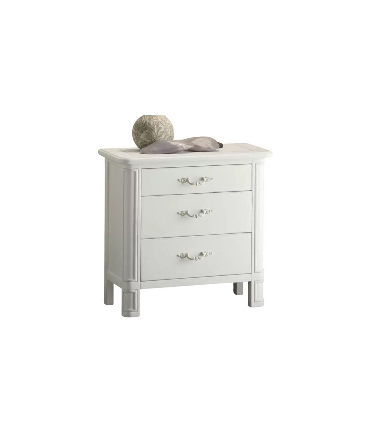 COMODINO IN LEGNO 3 CASSETTI SHABBY BIANCO 59X42X61