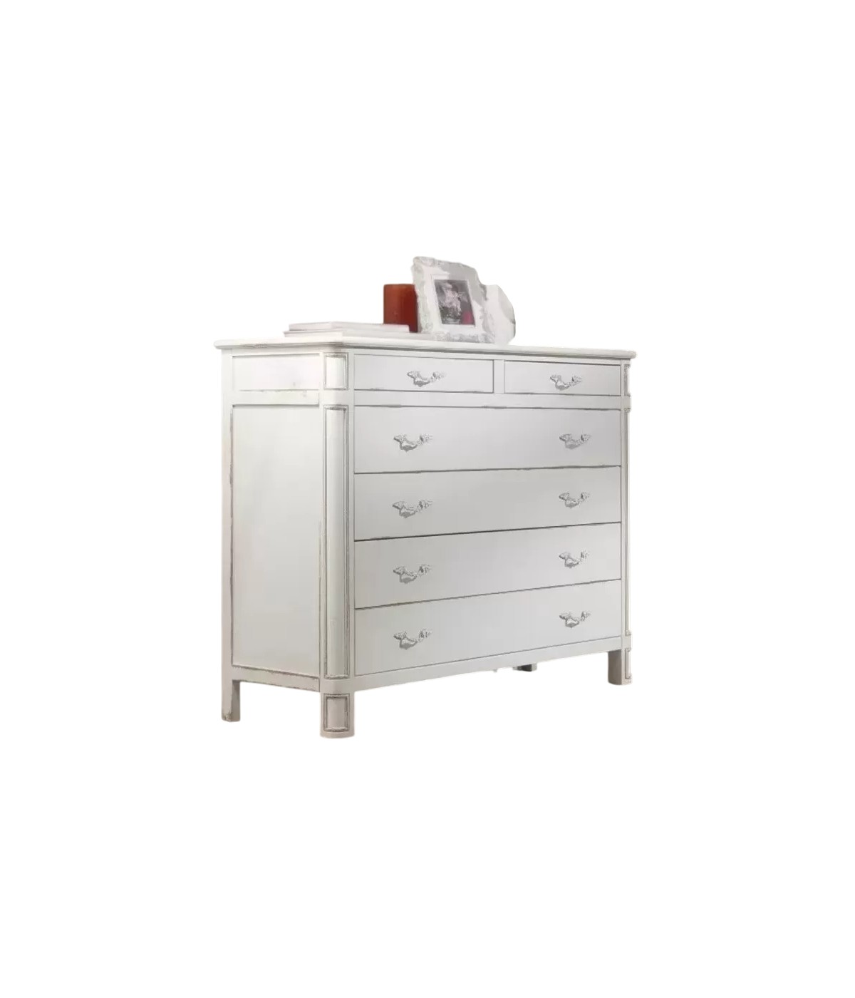 CASSETTIERA LEGNO 6 CASSETTI SHABBY BIANCO CONSUMATO 121X53X104 (3200)