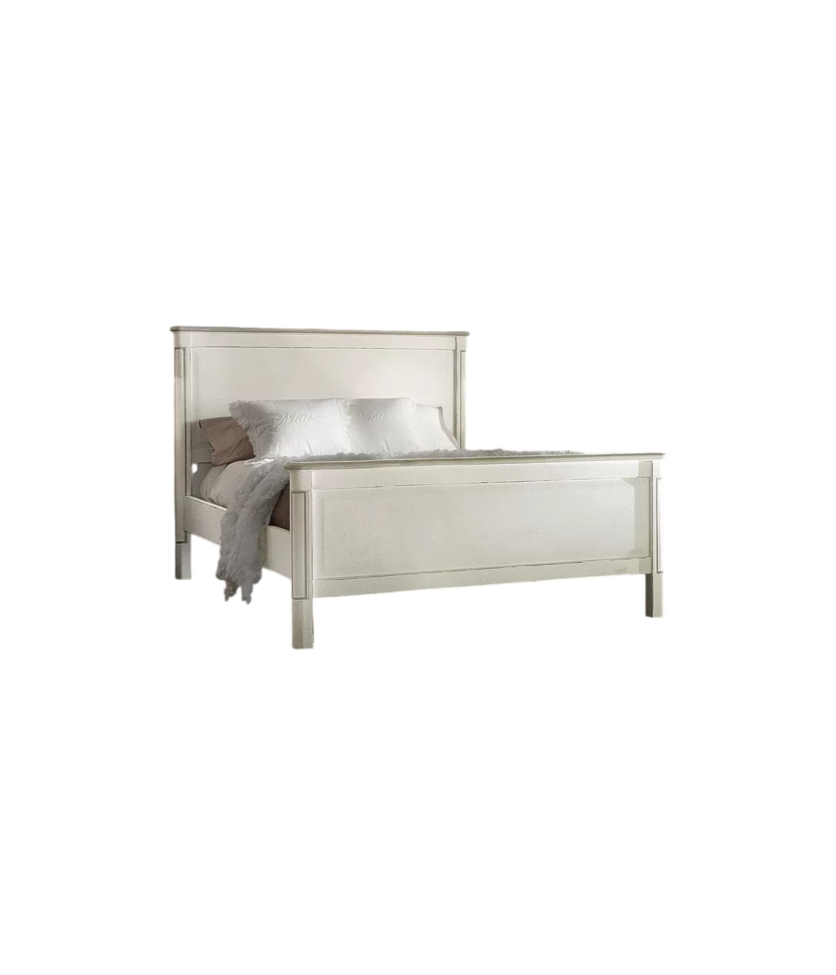 Letto 1 piazza e mezza legno shabby chic bianco grigio 138x214x110