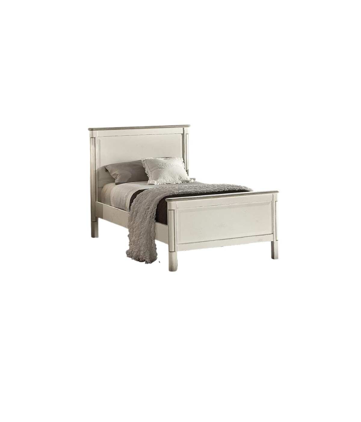 Letto singolo legno shabby chic bianco grigio 107x214x110