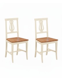 Set 2 sedie a lira legno shabby bicolore con seduta legno