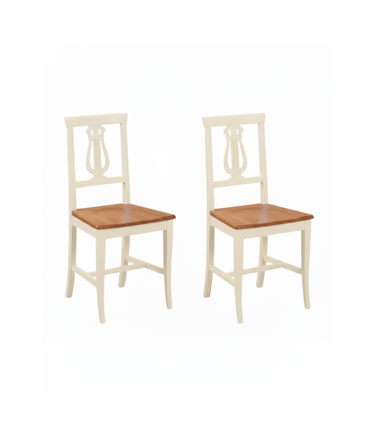 Set 2 sedie a lira legno shabby bicolore con seduta legno
