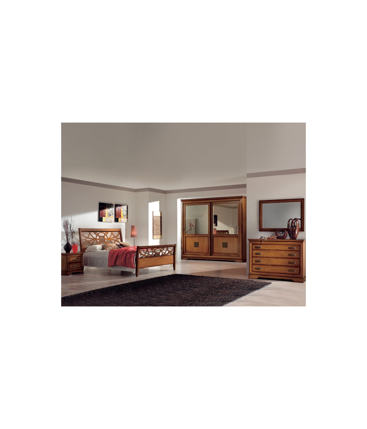 Camera completa classica legno intagliata tinta noce