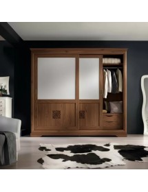 Armadio 2 porte scorrevoli classico intaglio tinta noce 285x63x253