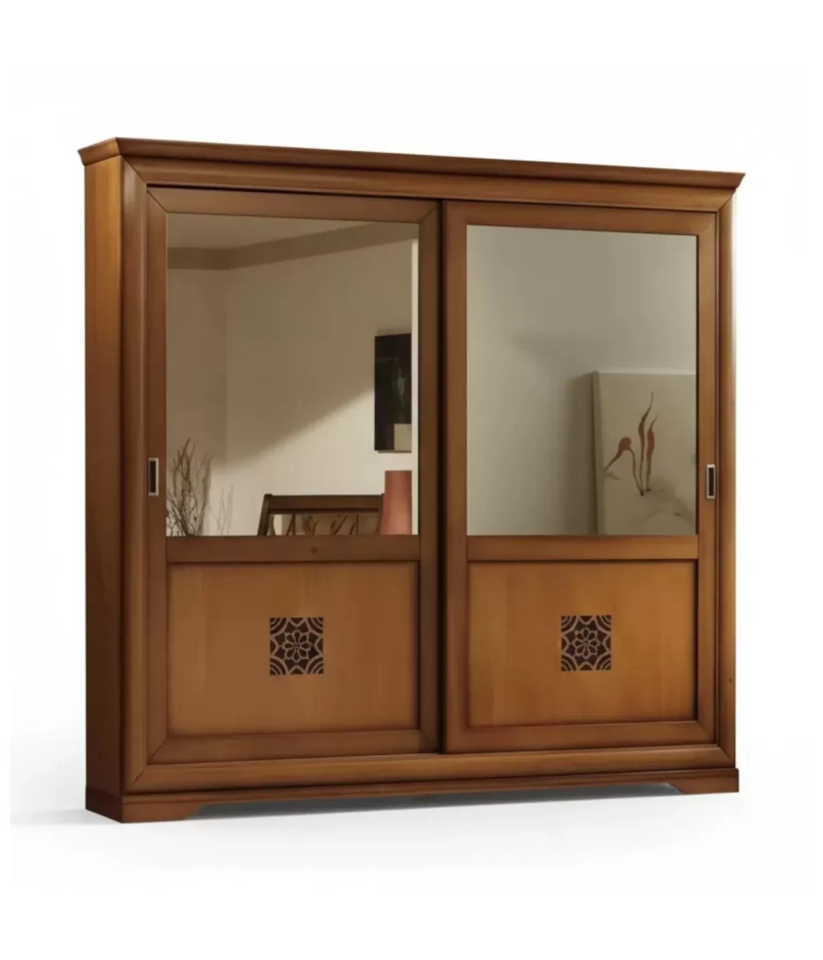 Armadio 2 porte scorrevoli classico intaglio tinta noce 285x63x253