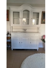 MOBILI 2G - CRISTALLIERA 3 PORTE BIANCA LEGNO SHABBY CHIC L.150X43X228 VISTA FRONTALE