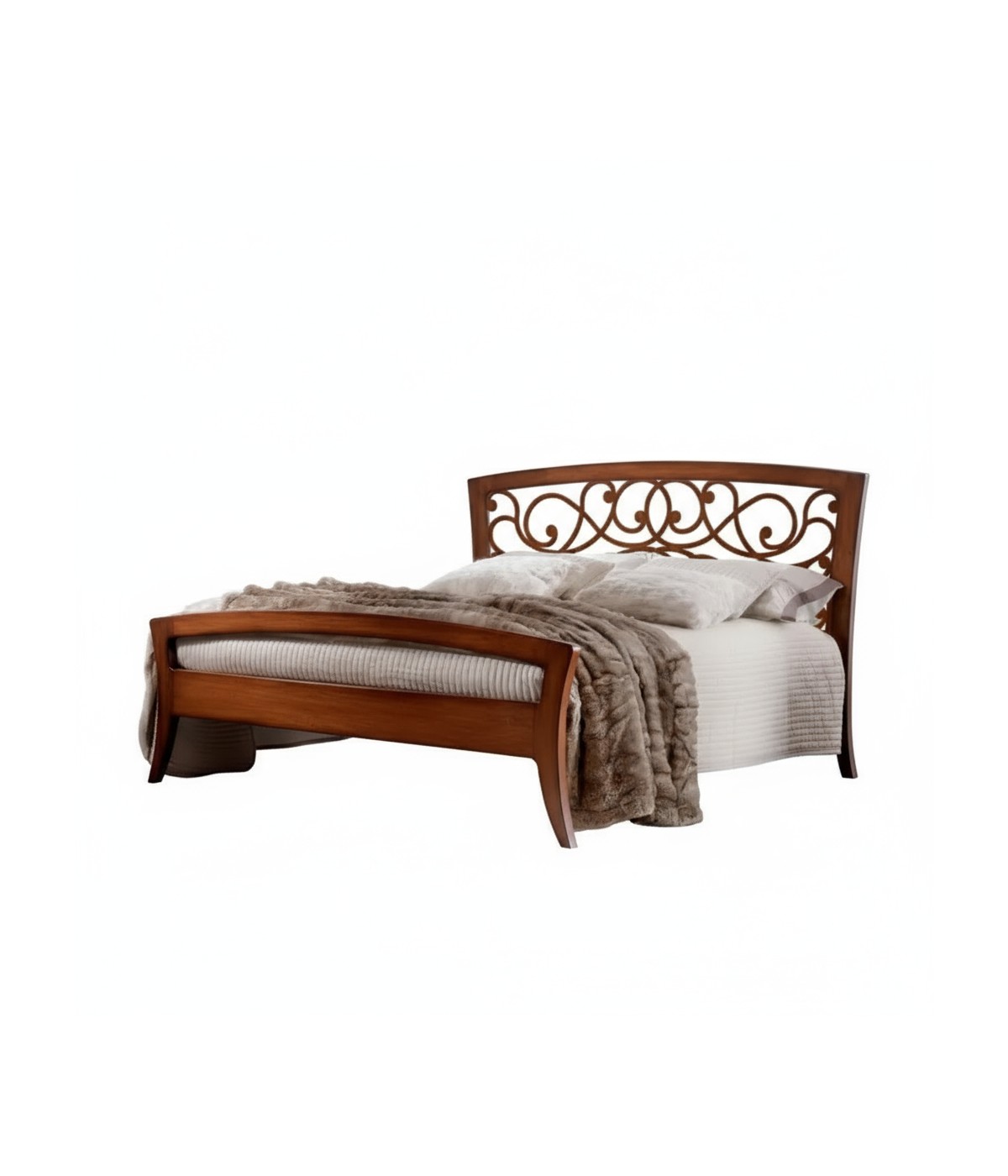 MOBILI 2G - LETTO ARTE POVERA TRAFORATO IN LEGNO TINTA NOCE 184x210x120