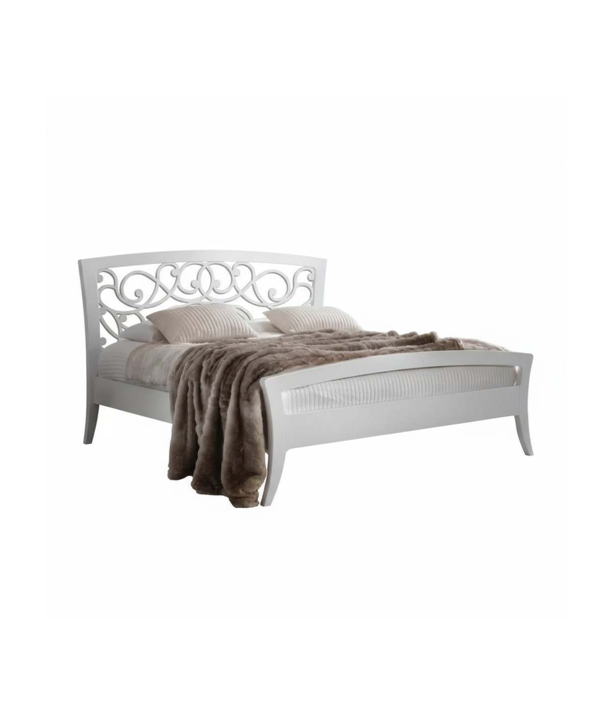 MOBILI 2G - LETTO ARTE POVERA TRAFORATO IN LEGNO BIANCO 184x210x120