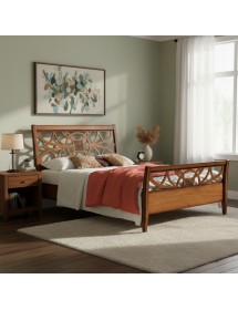 Letto arte povera traforato legno tinta noce 170x226x126