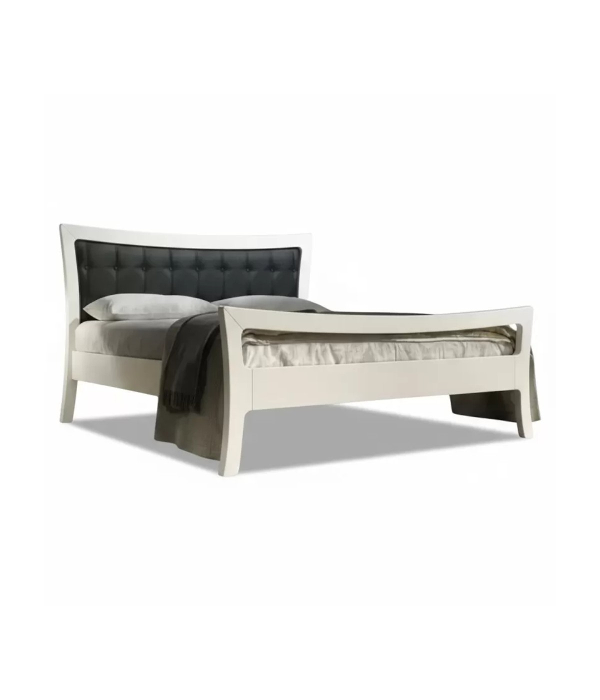 Letto matrimoniale shabby bianco testata capitoneè ecopelle 183x209x115