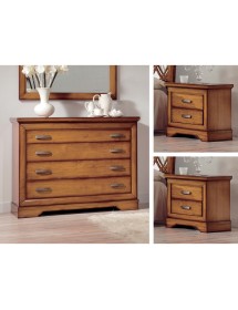 Gruppo cassettiera e due comodini legno classico tinta noce bassano