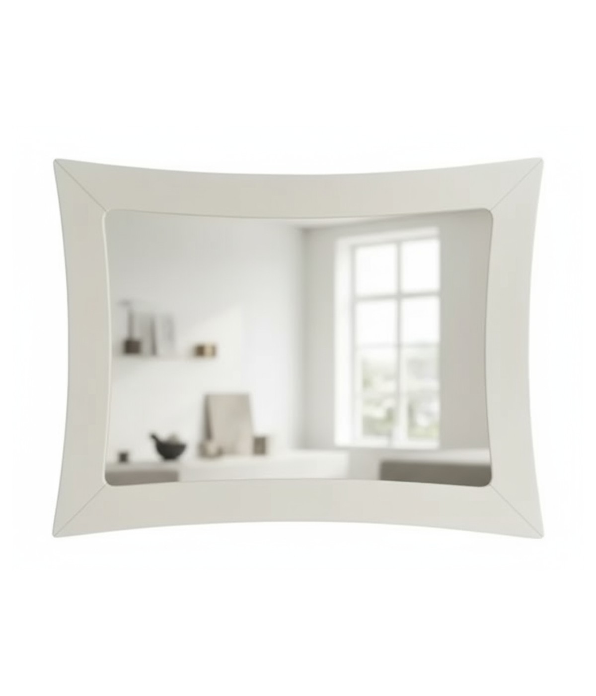 Specchiera rettangolare sagomata legno shabby bianco 108x79x3