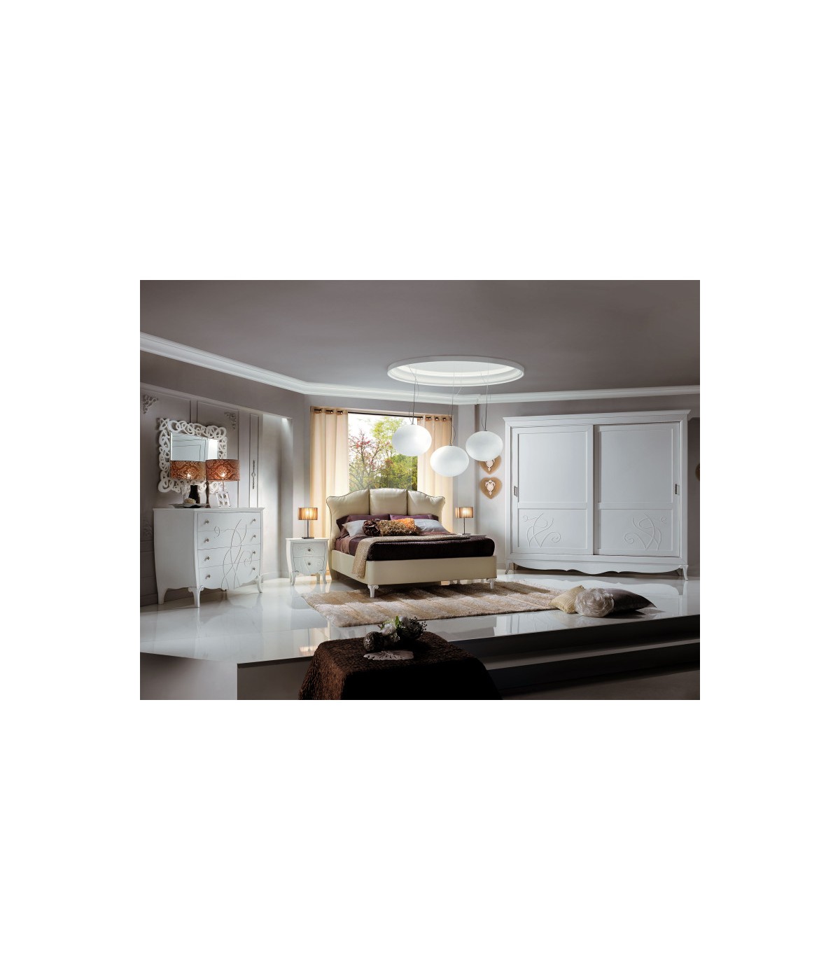 Camera completa classica legno shabby bianco con rilievi