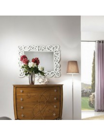 Specchiera rettangolare sagomata legno shabby bianco 115x88x1