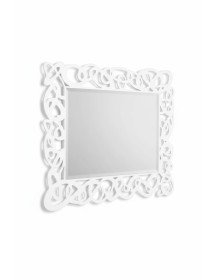 Specchiera rettangolare sagomata legno shabby bianco 115x88x1