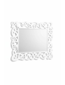 Specchiera rettangolare sagomata legno shabby bianco 115x88x1