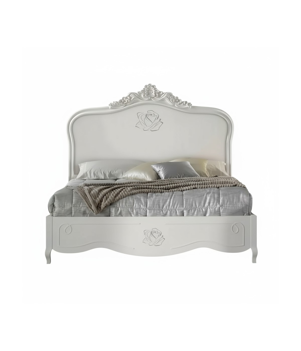 Letto matrimoniale barocco rosa intagliata bianco 182x212x156 (2134)