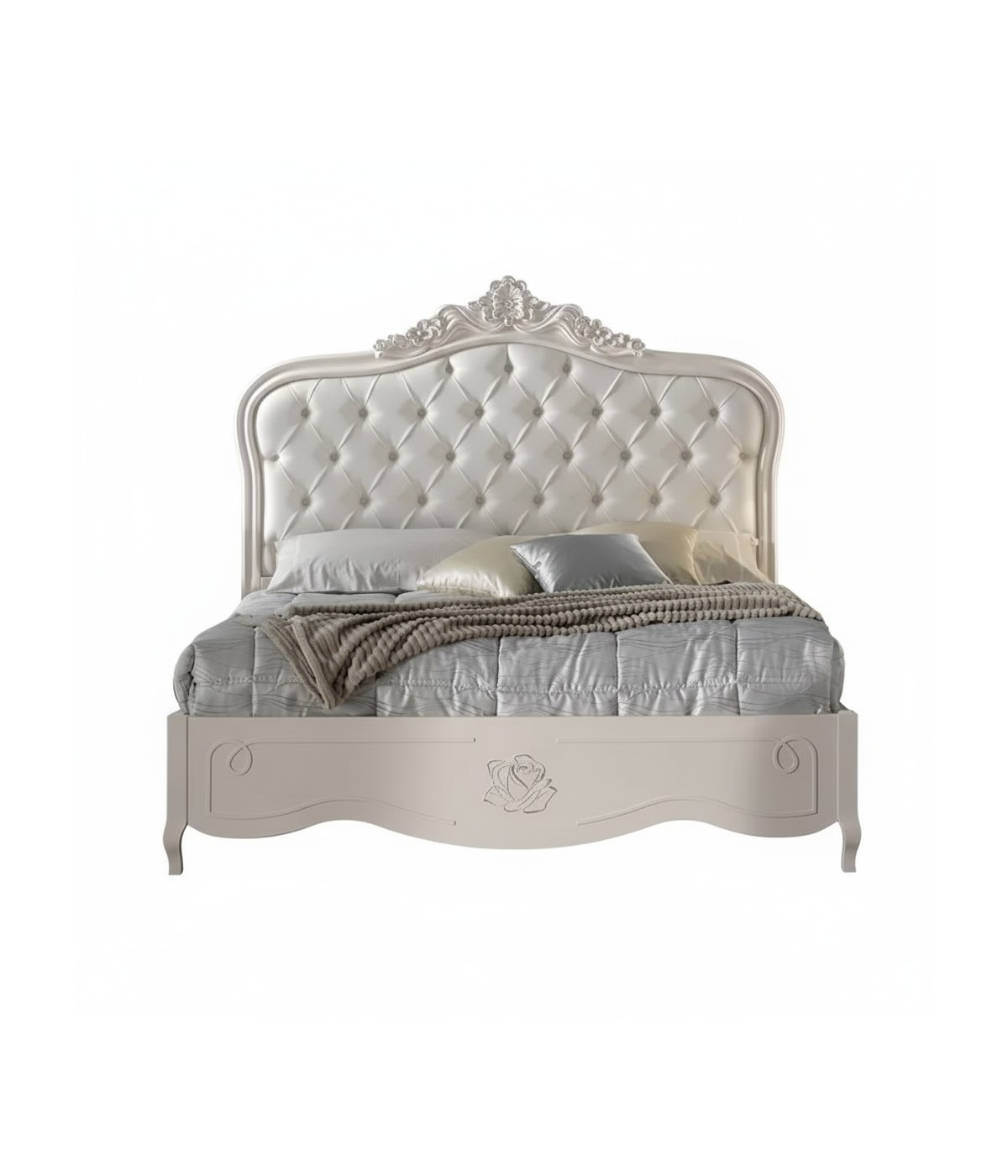 Letto matrimoniale barocco imbottito Legno Bianco 182x212x156 (2135)